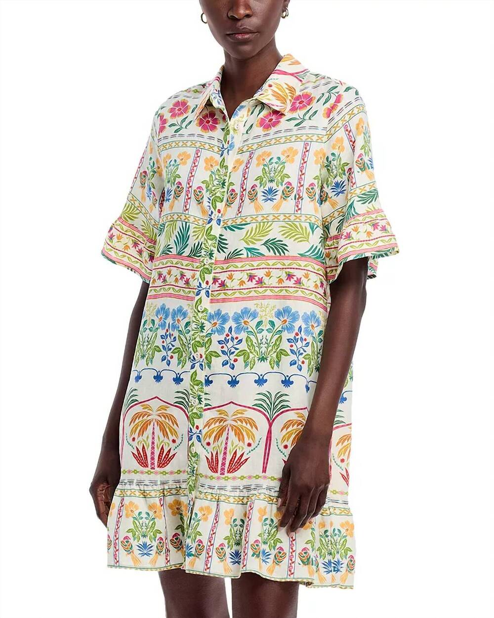 NEW JOHNNY WAS ruffle flounce shirt mini dress in soller